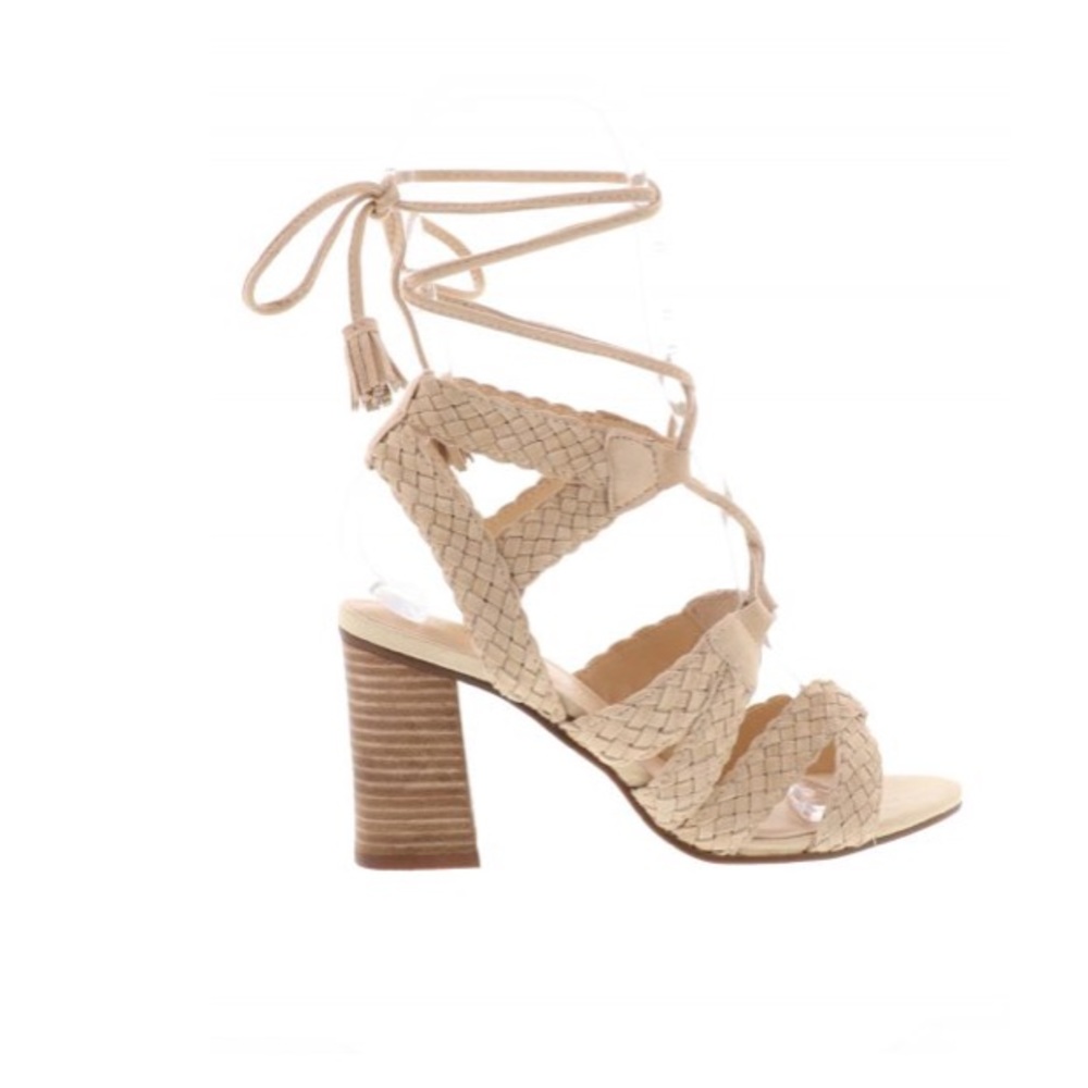 Perfect Nude Leather Woven LaceUp Gladiator Heels - Picture 3 of 4